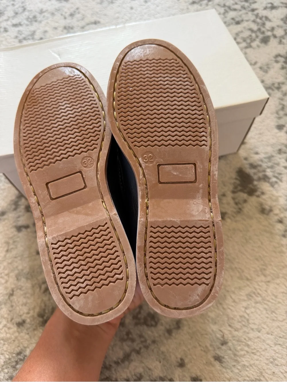 Kids Casual Boat Shoes in Navy with Tan Sole